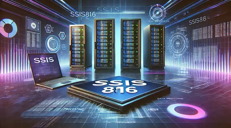 A futuristic technology-themed image featuring servers and a laptop, with "SSIS816" prominently displayed in the center, surrounded by glowing data lines and holographic interfaces.